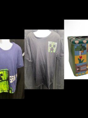 Minecraft Boys 2count Short Sleeve Shirt Bundle Size: (8) M w/ Tin Box